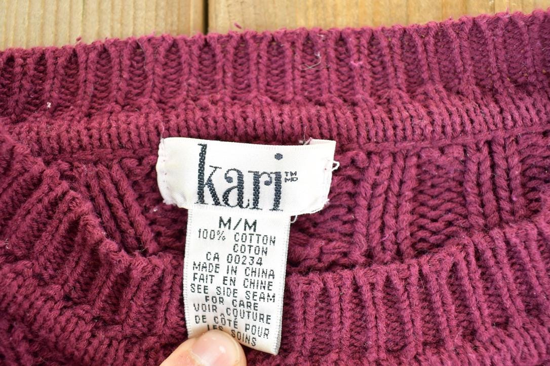 Vintage 1990s Kari 3D Colored Cable Knit Crewneck Sweater