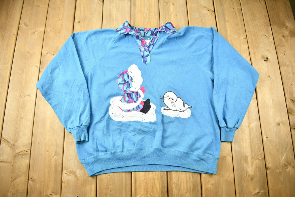 Vintage 1990s Winter Theme Embroidered Raglan Sweater