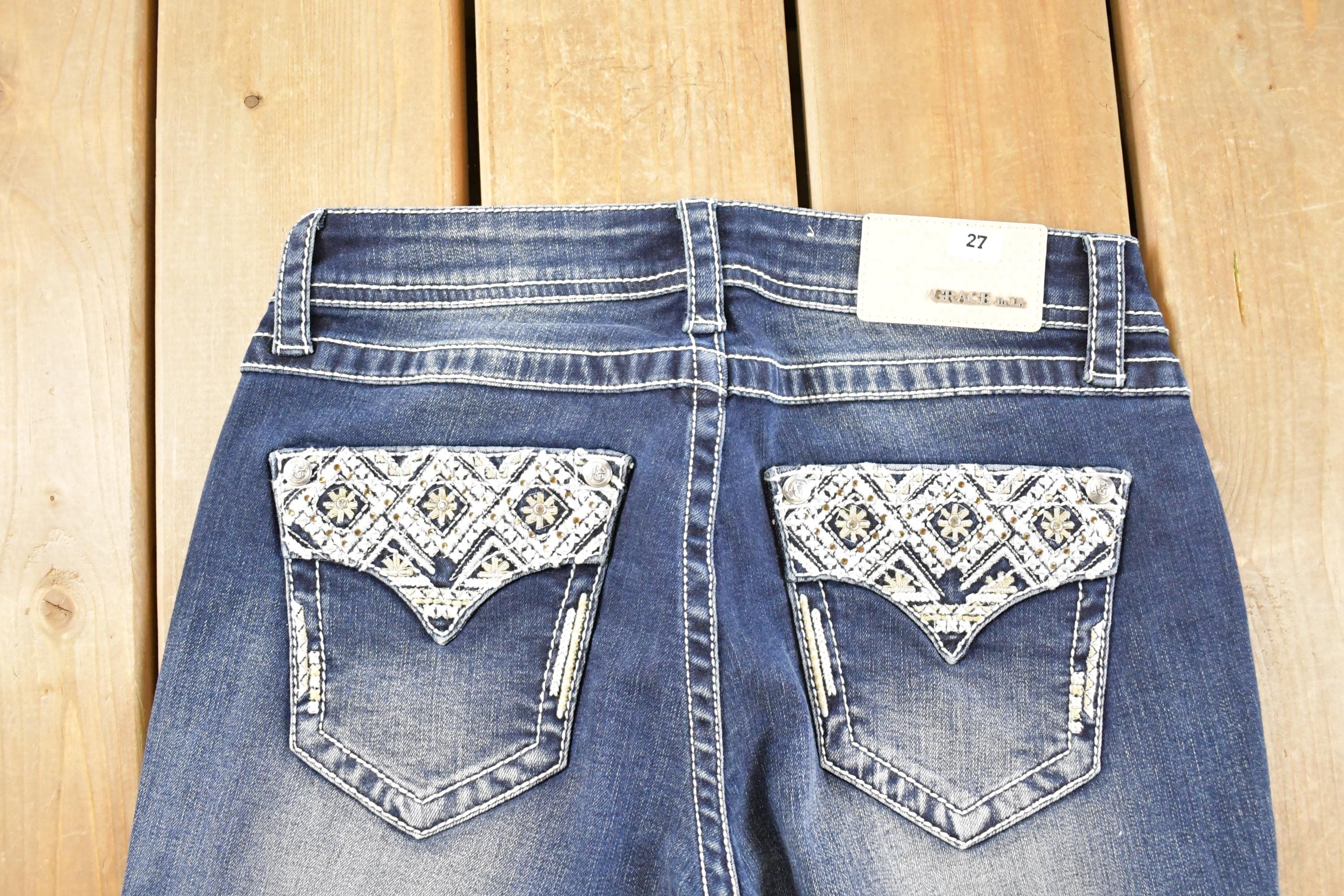 Vintage Deadstock Y2K Grace LA Bedazzled Low Rise Jeans Women's Size 27 x 32