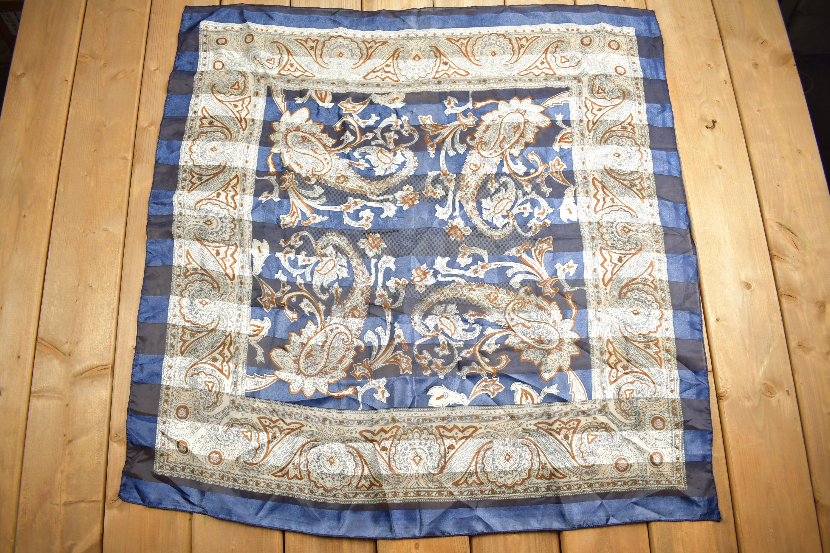 Vintage 1980s Striped Paisley Scarf