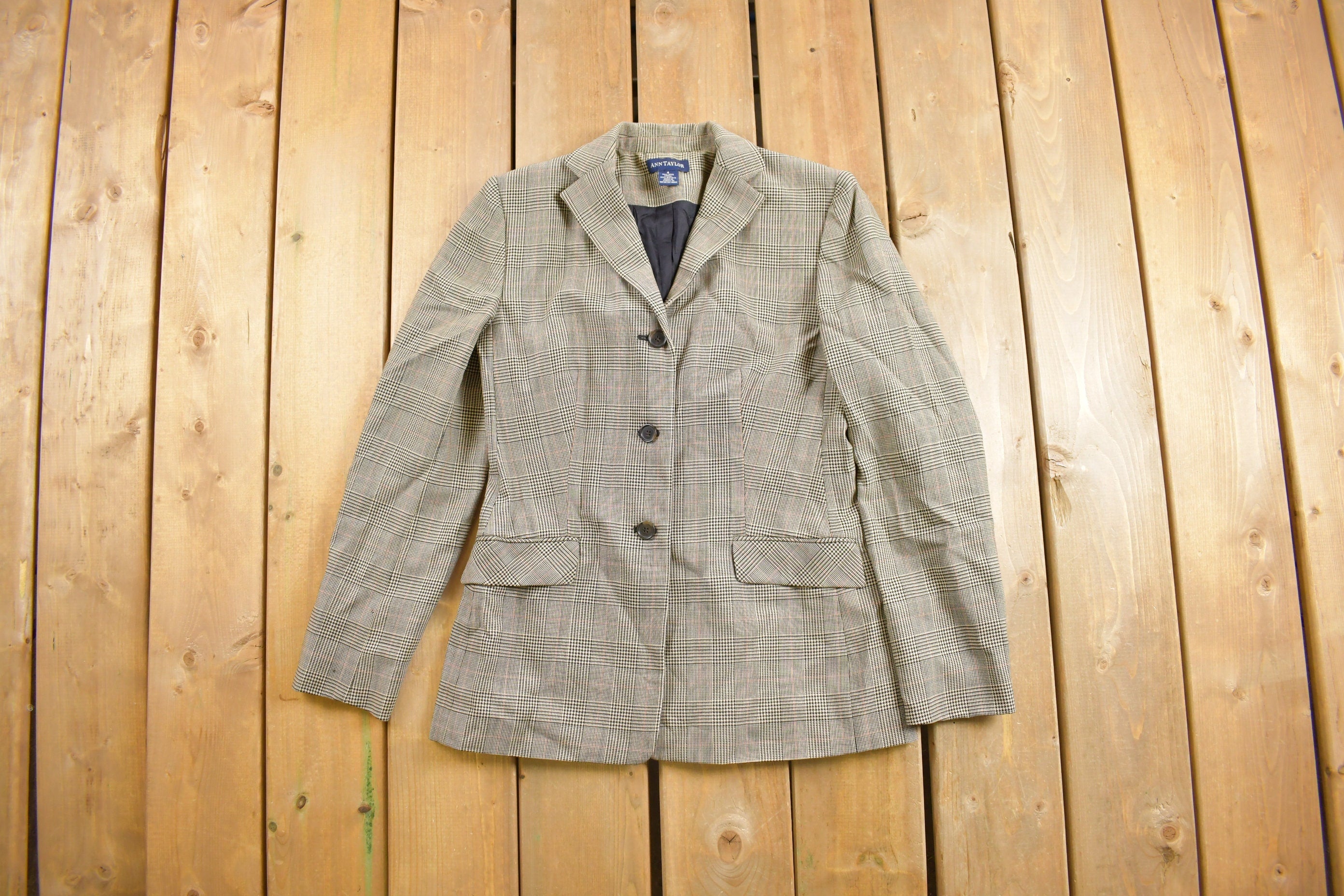 Vintage 1990s Ann Taylor Plaid Button Up Blazer Jacket