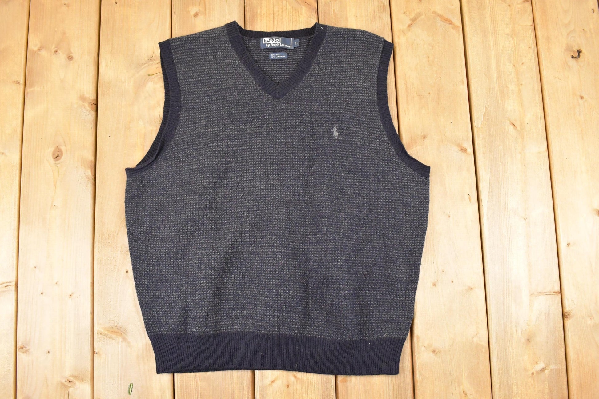 Vintage 1990s Polo By Ralph Lauren Abstract Wool Knit V Neck Sweater Vest Mens L