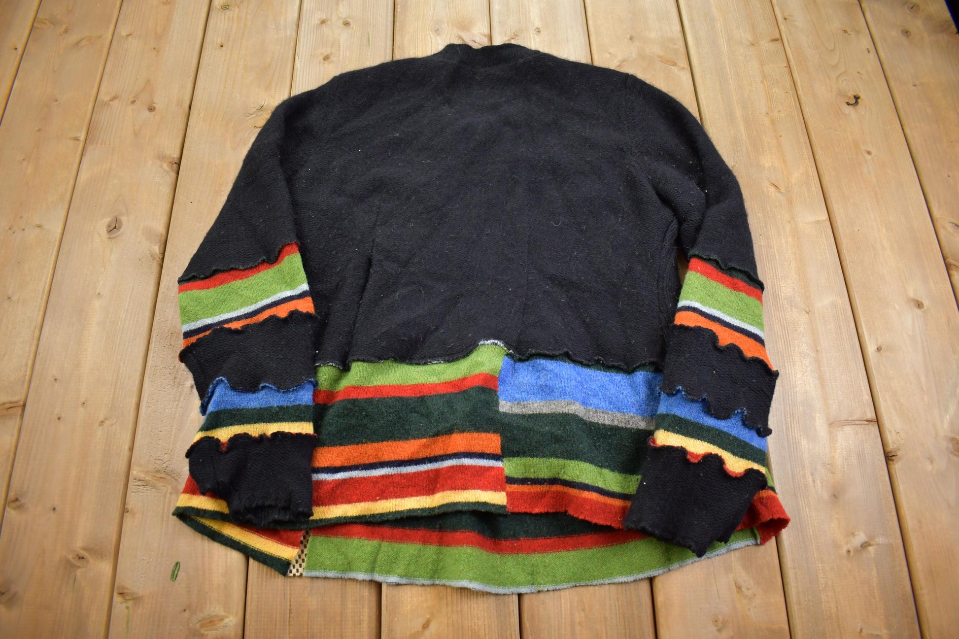 Vintage 1980s Upcycled Treasures 3D Flower Knit Cardigan Sweater