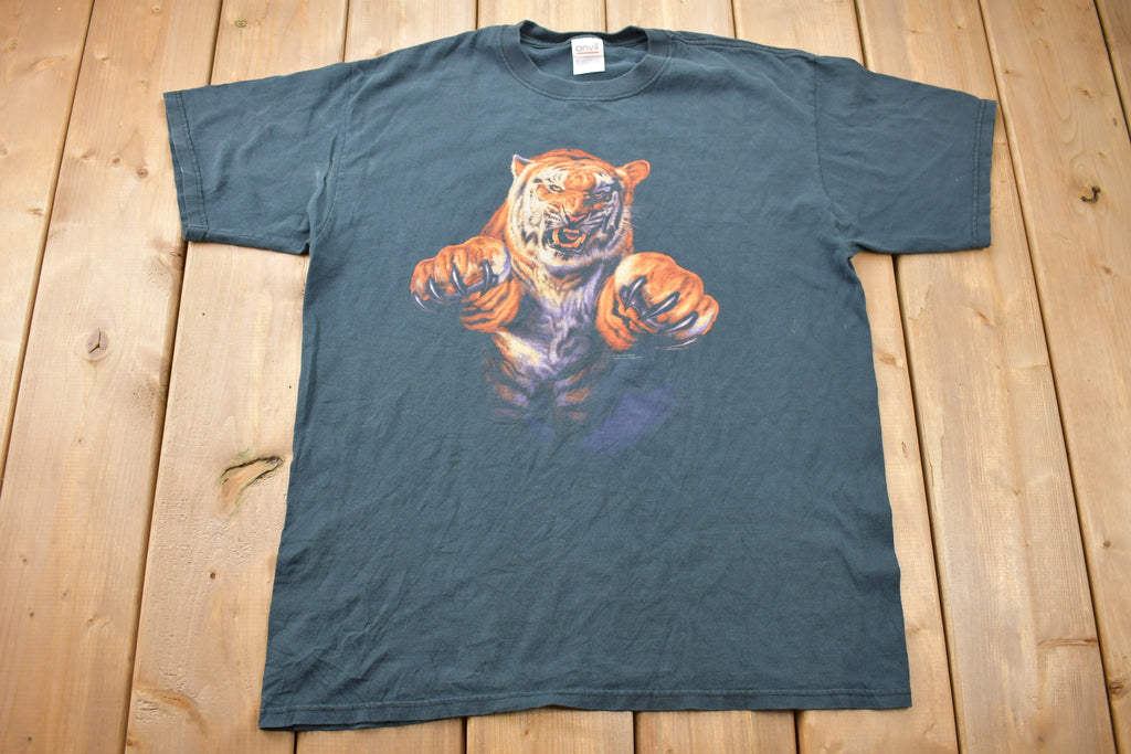 Vintage 1990s Tiger Jumping Double Sided Graphic T Shirt