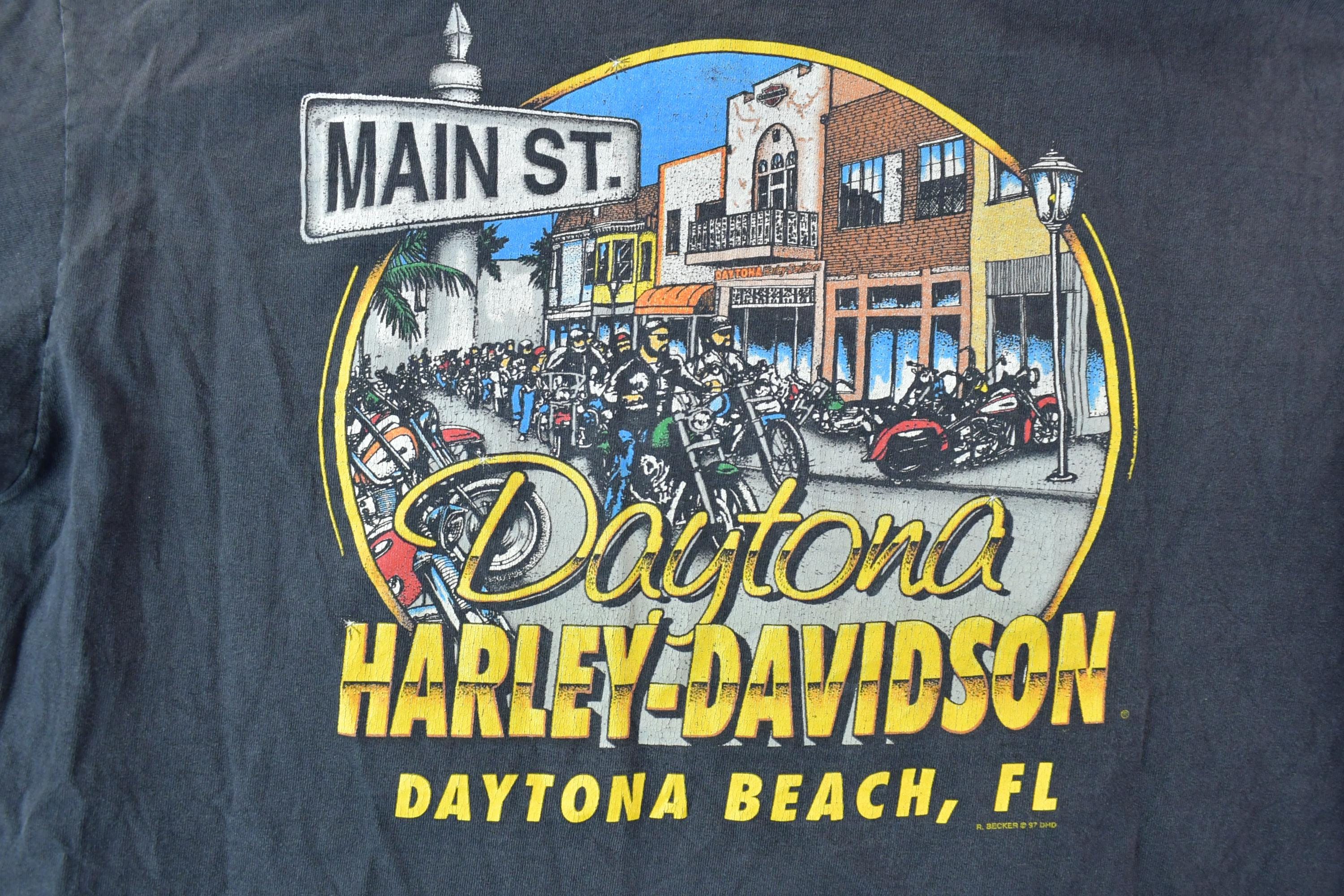 Vintage 1990s Daytona Beach Harley Davidson Motorcycles Graphic T-Shirt