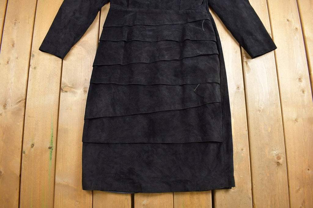 Vintage 1980s Black Suede Long Sleeve Dress
