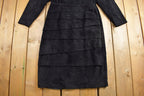 Vintage 1980s Black Suede Long Sleeve Dress