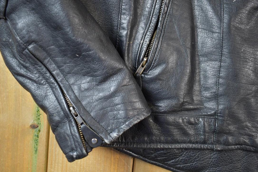 Vintage 1990s Leather Motorcycle Padded Biker Jacket