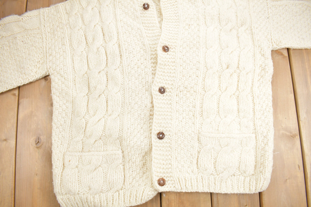 Vintage 1990s Venicia Imports 100% Wool Cable Knit Cardigan Sweater