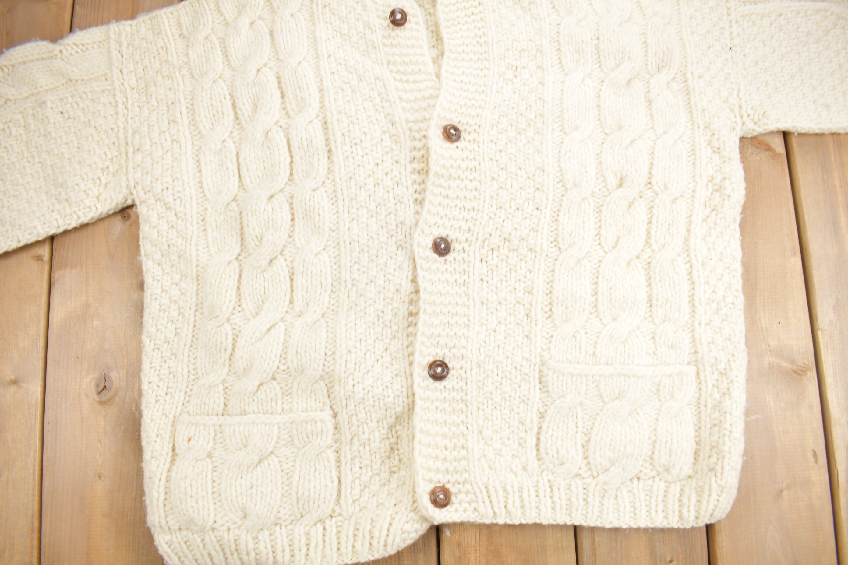 Vintage 1990s Venicia Imports 100% Wool Cable Knit Cardigan Sweater