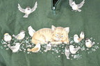 Vintage 1990s Morning Sun Sleeping Kitty Cat Quarter Zip Collared Crewneck Sweatshirt Women's L