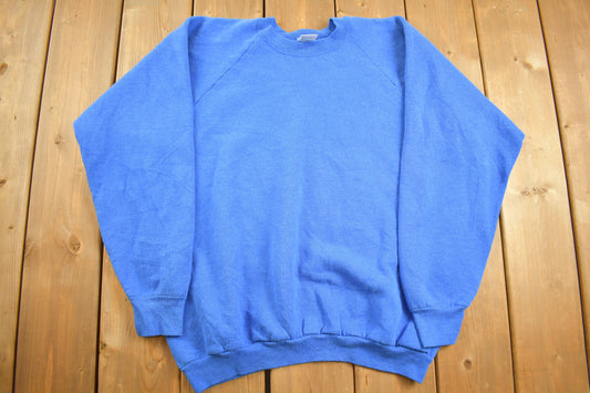 Vintage 1980s Fruit Of The Loom Blank Blue Raglan Crewneck Sweatshirt / 80s Crewneck / Made In USA / Athleisure / Streetwear / 80s Blank