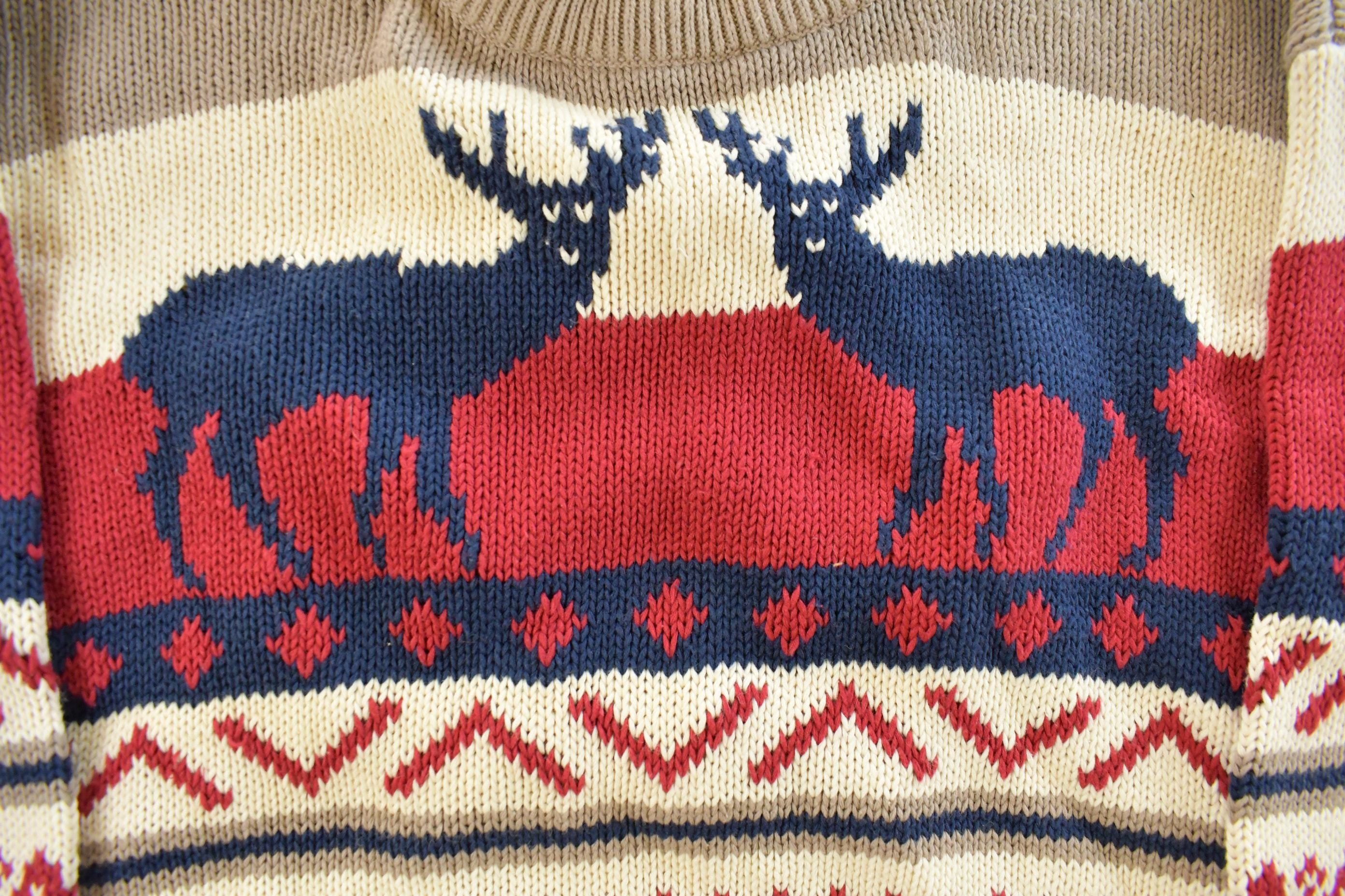 Vintage 1990s St. John's Bay Deer Knit Crewneck Sweater Men's Large