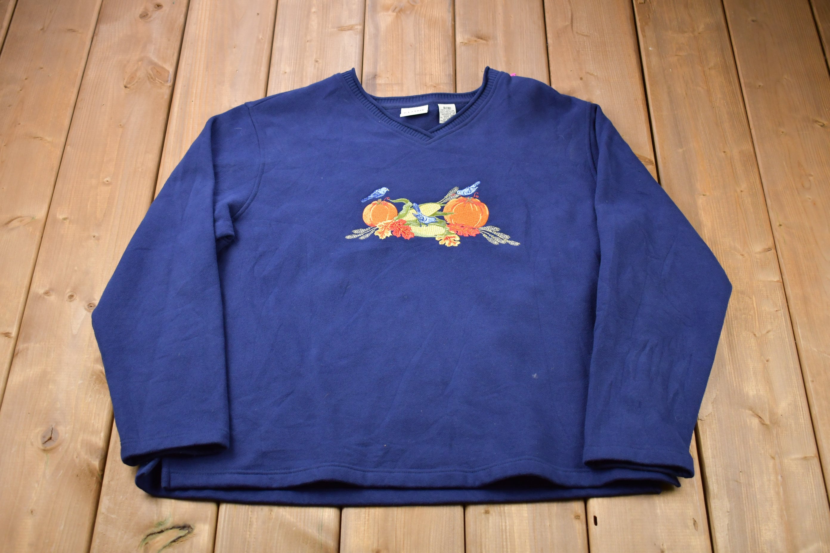 Vintage 1990s Fall Pumpkin Embroidered Crewneck