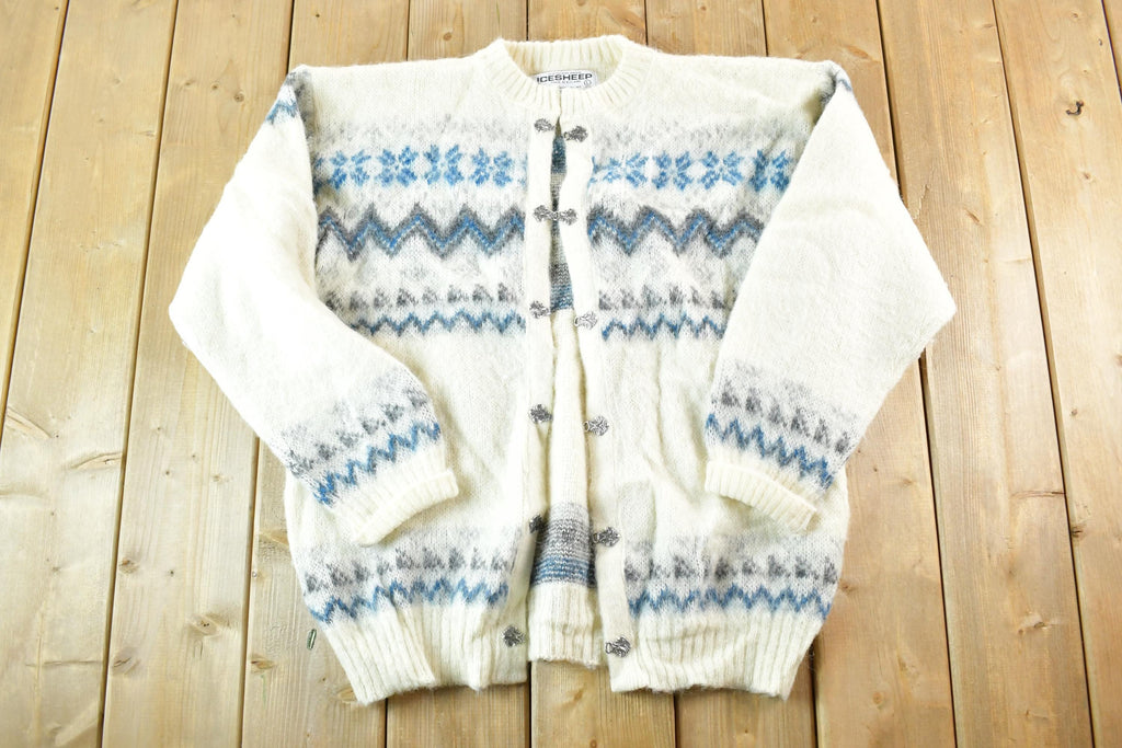 Vintage 1990s Ice Sheep Wool Knit Clasp Sweater womens L