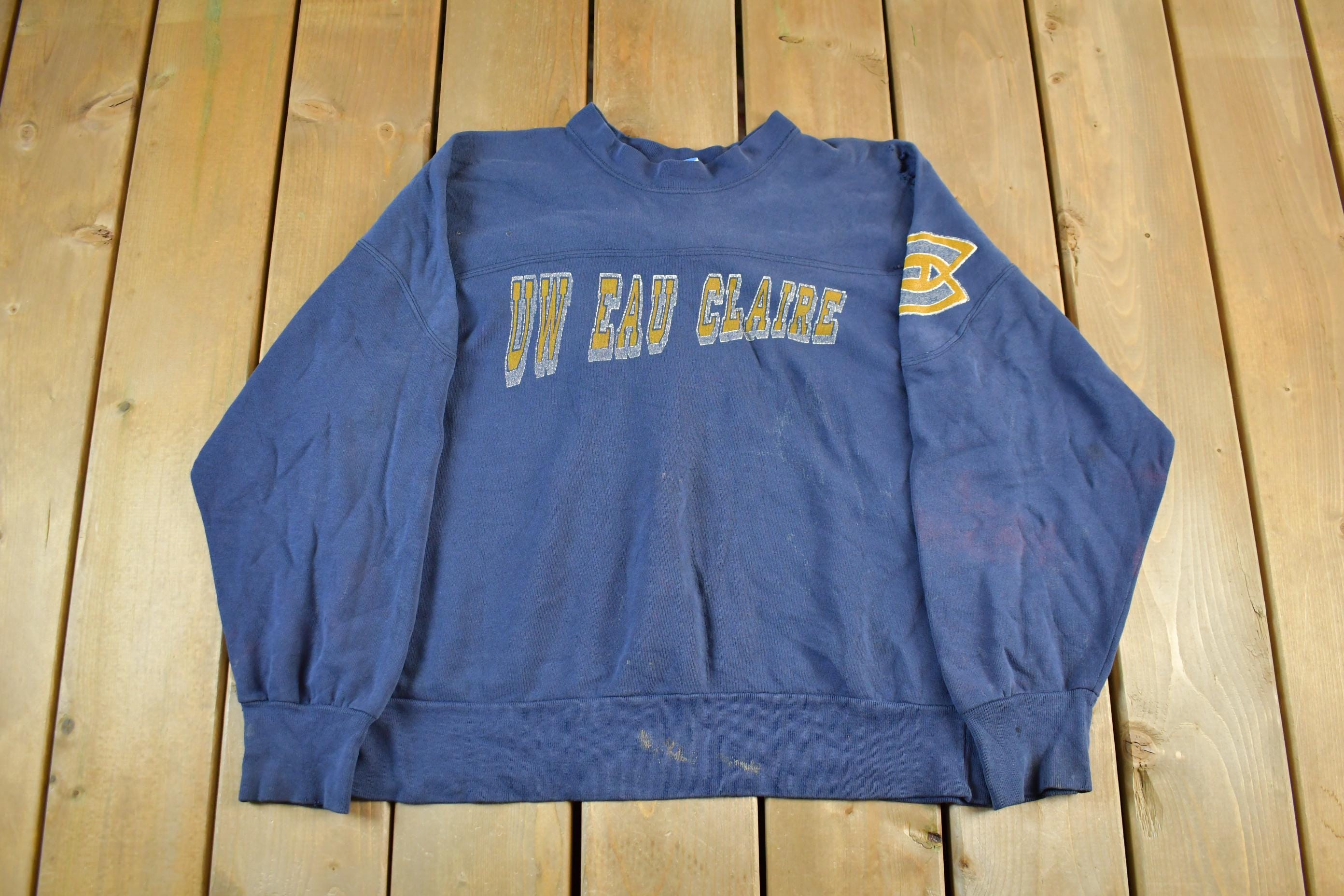 Vintage 1980s University Of Wisconsin UW EAU Claire Distressed Crewneck Men's Medium