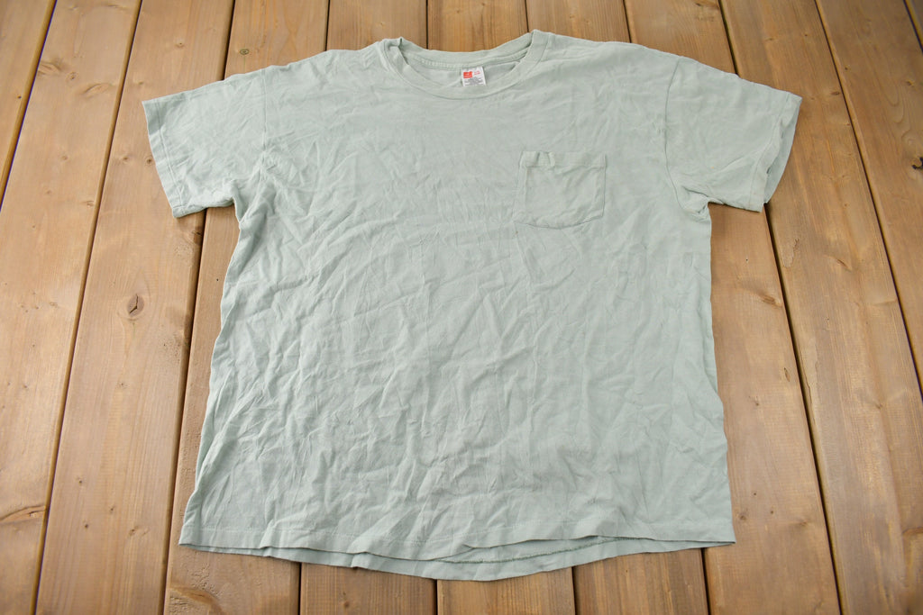 Vintage 1990s Single Stitch Hanes Blank Green T Shirt Size XL