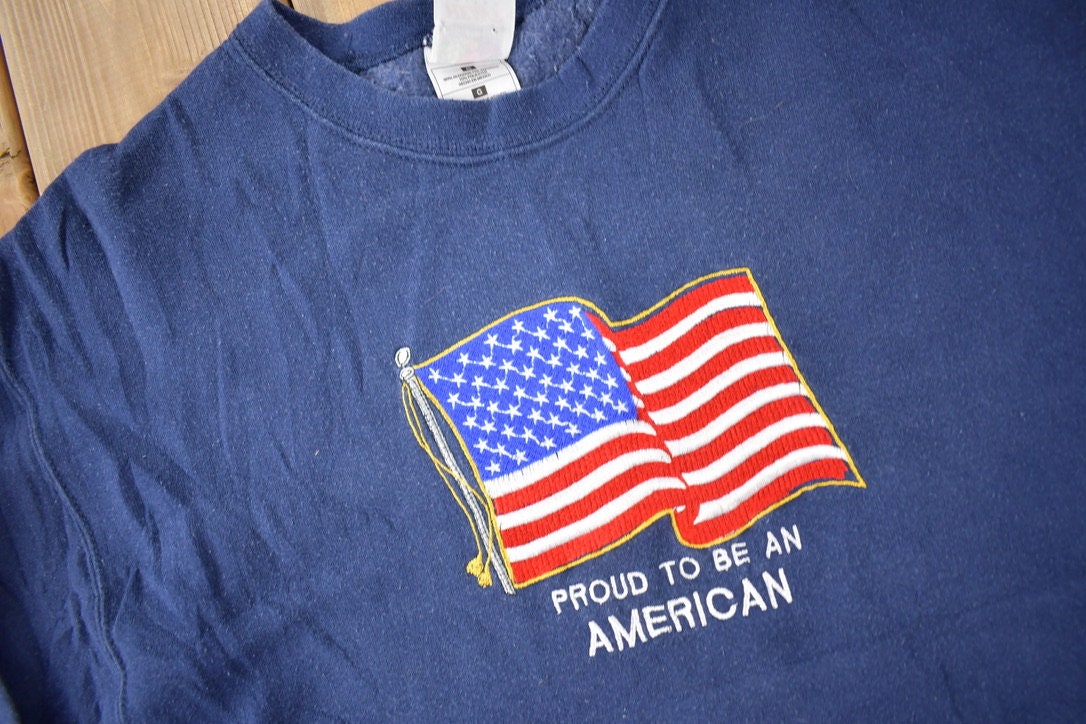 Vintage 1990s Proud to Be An American Embroidered Crewneck Sweatshirt Size Large