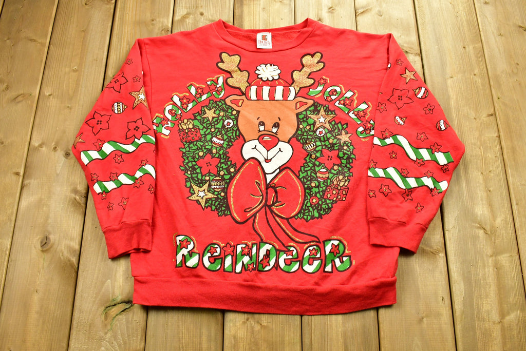 Vintage 90's Christmas Reindeer Graphic Crewneck Sweater , Made In USA , Winter Wear , Festive Graphic Print , Holiday Time