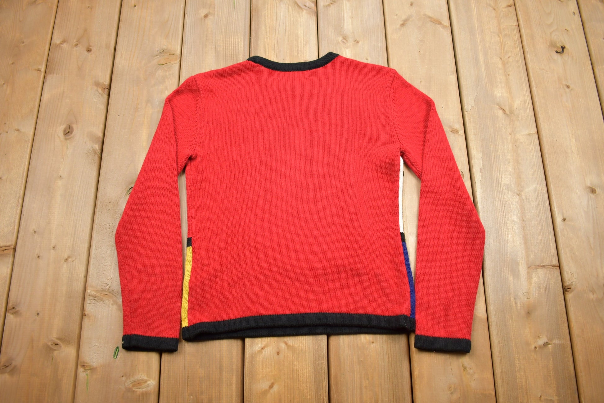 Vintage 1990s Abstract Color Block Knitted Sweater / Vintage 90s Crewneck / Pattern Sweater / Outdoor / Hand Knit / Pullover Sweatshirt