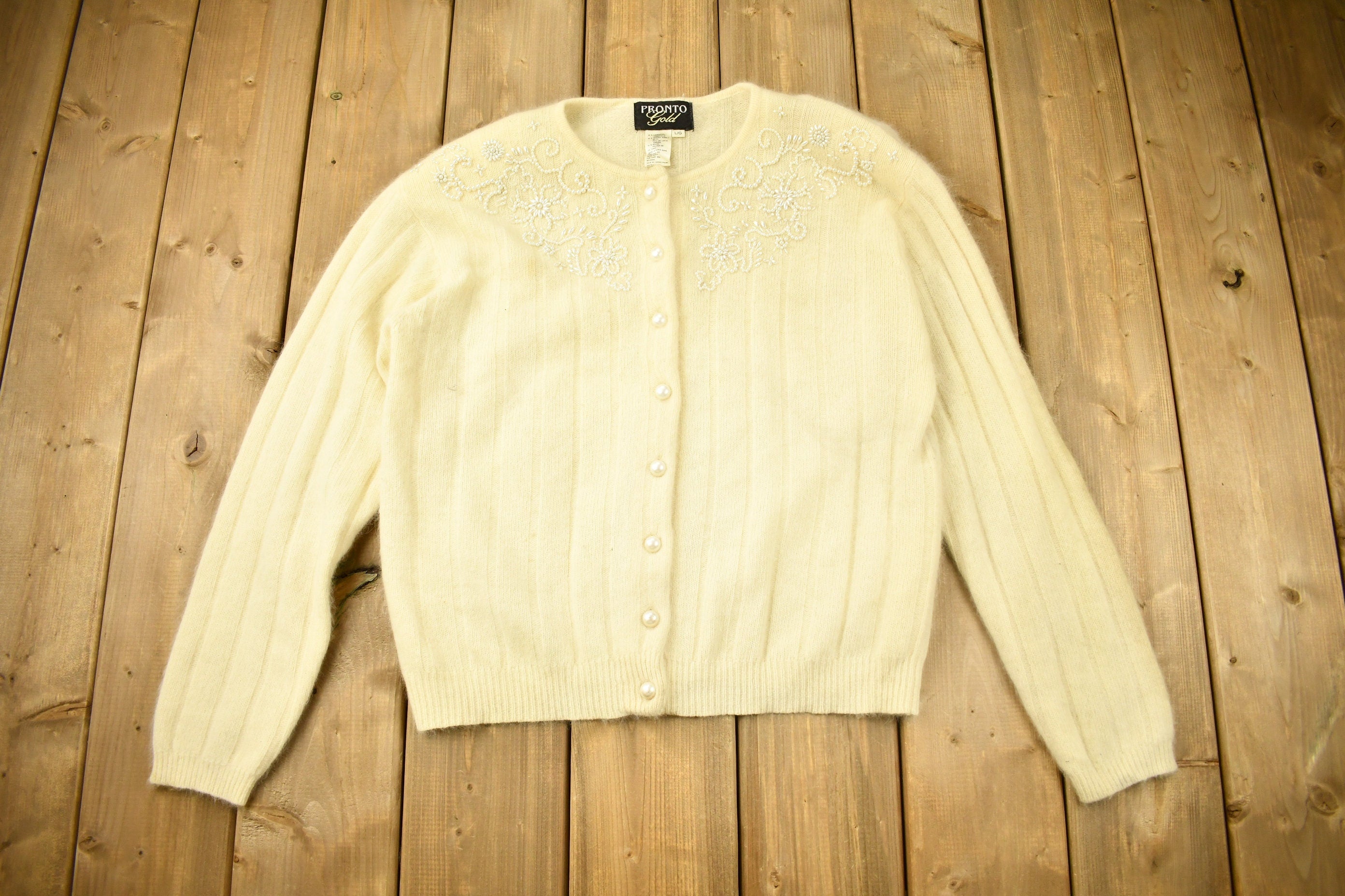 Vintage 1980s Pronto Gold Lambs Wool Blend Cardigan Sweater