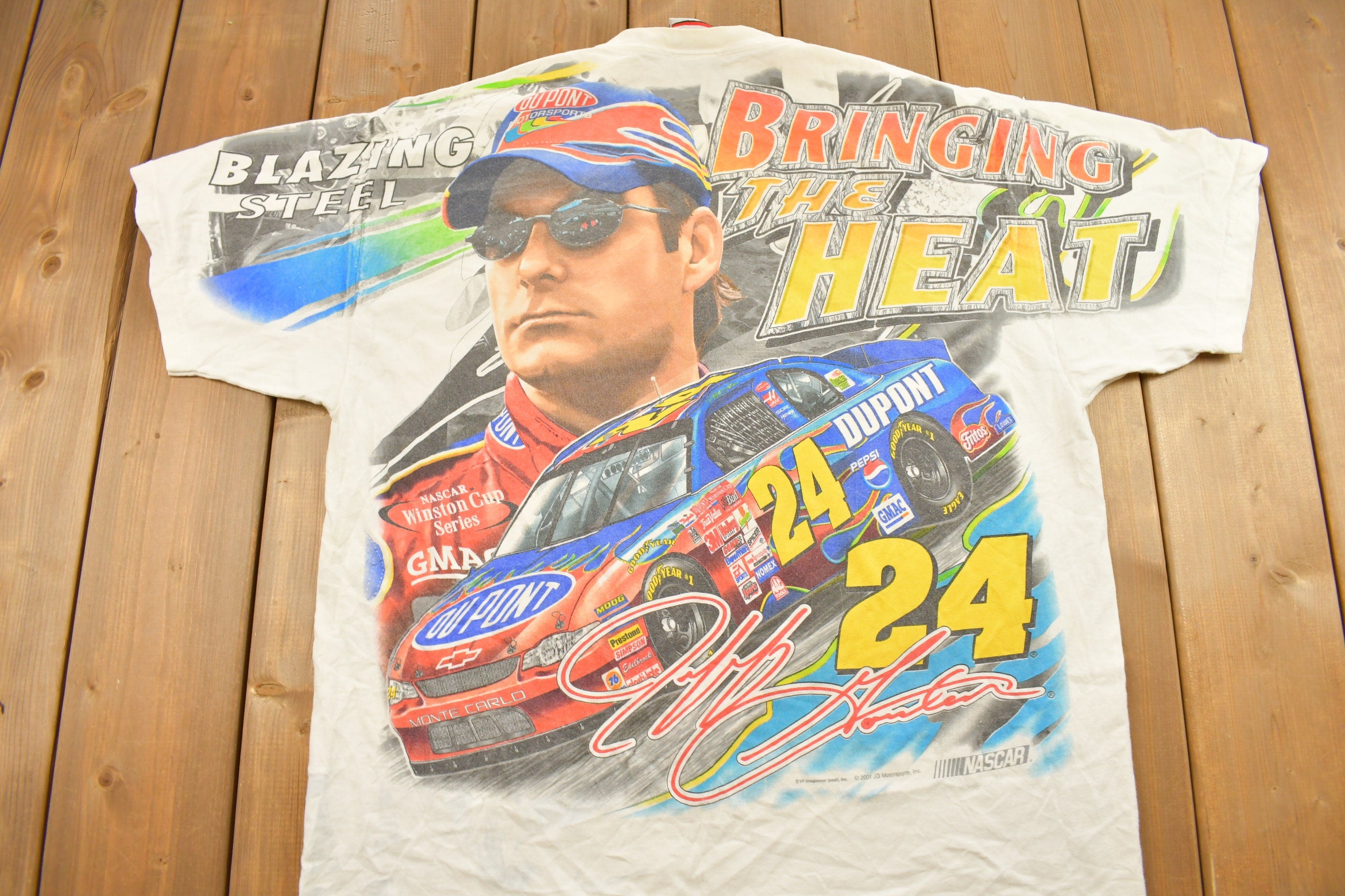Vintage 2001 Jeff Gordon Blazing Steel All Over Print NASCAR Racing T-Shirt