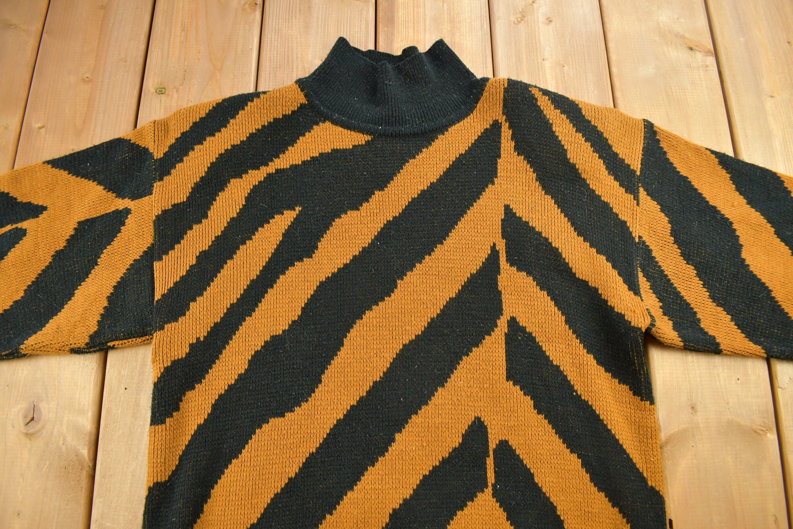 Vintage 1990s Michael Carrie Tiger Striped Knitted Sweater