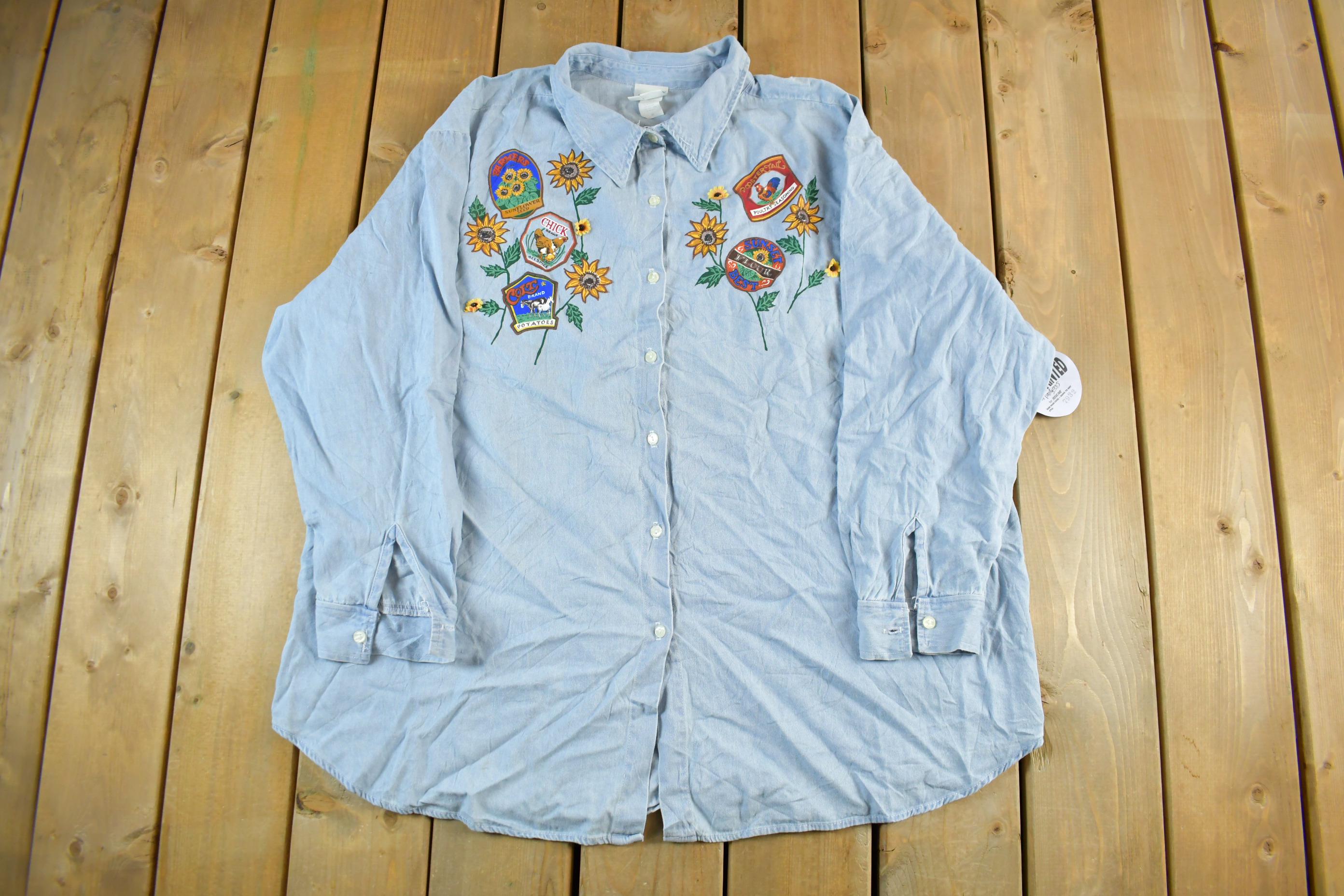 Vintage 1990s India Ink Hand Painted Denim Button Up Shirt Women's 3X