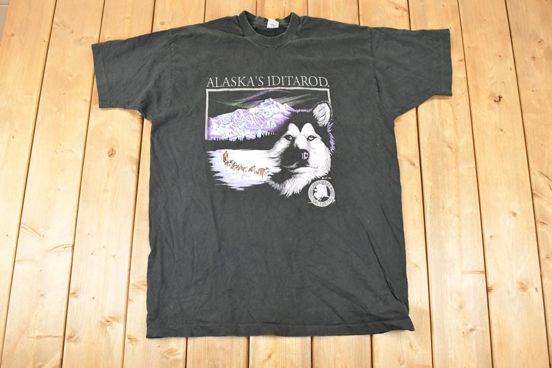 Vintage 1990s Alaska Iditarod Husky Convoy Travel T-Shirt Men's XL