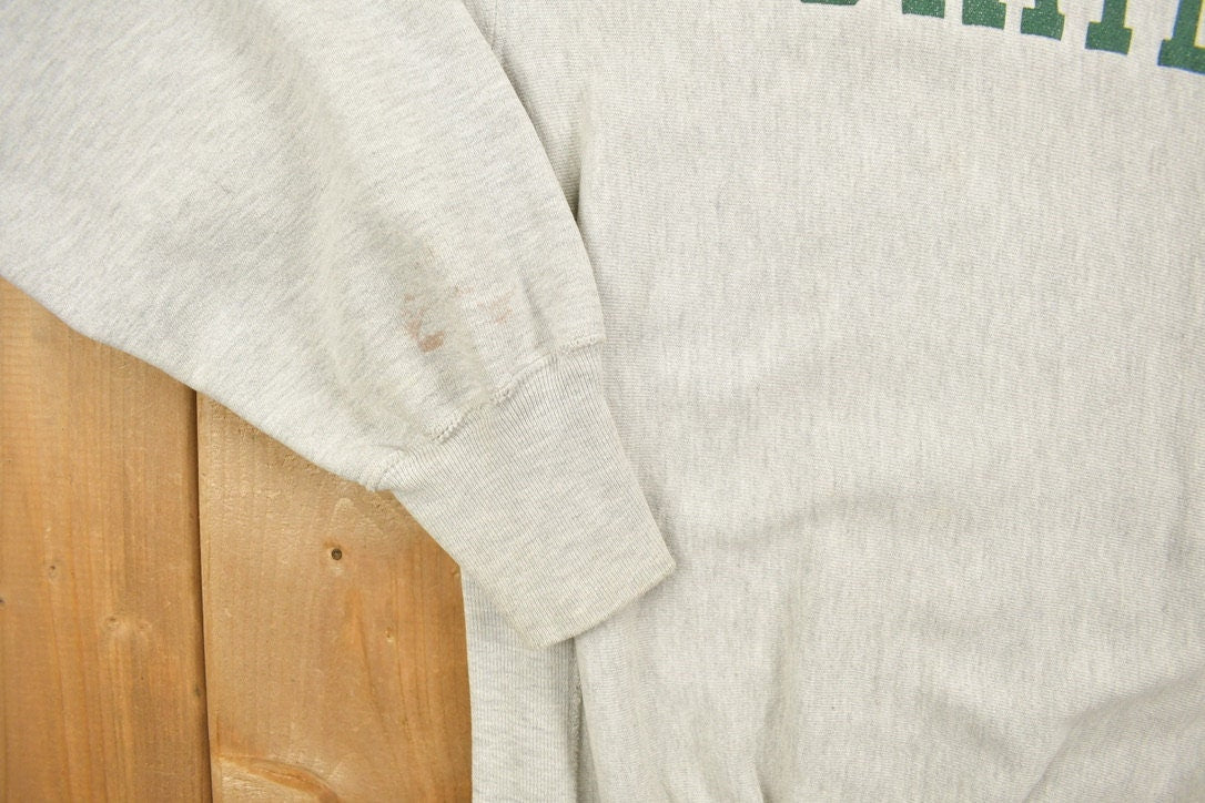 Vintage 1990s Distressed Grey Michigan State University Champion Crewneck Sweatshirt  NCAA  Americana  Sportswear  Athleisure  Gym