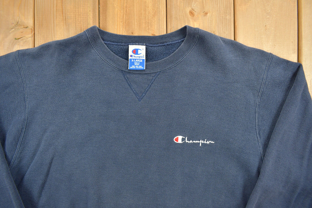 Vintage Champion Navy Embroidered Crewneck / Vintage Champion Sweatshirt / Streetwear / Pullover Sweatshirt / Blank / Essential