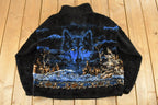 Vintage 1990s Bear Ridge Winter Wolf Theme Full Zip Fleece Sweater Jacket Men's XL
