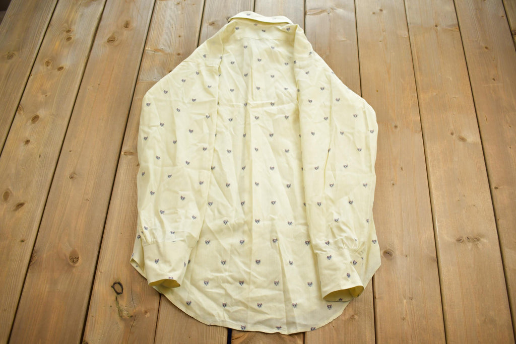 Vintage 1980s Hathaway Fox Patterned Long Sleeve Formal Casual Button Up