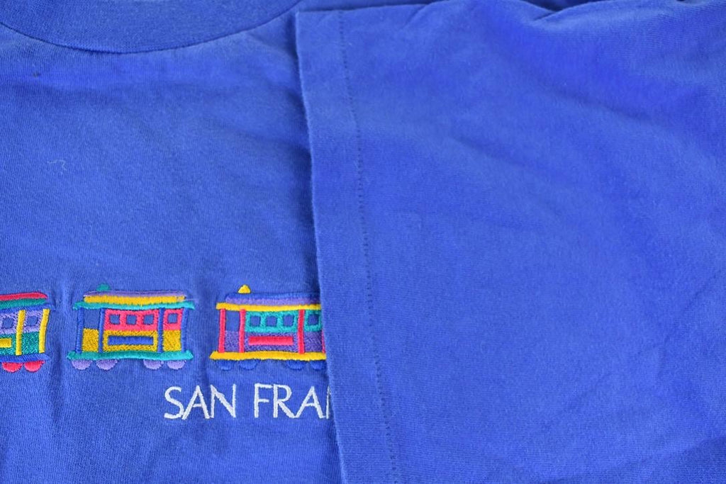 Vintage 1990s Crazy Stitch Hawaii Embroidered Souvenir San Francisco California Trolly Car T-Shirt