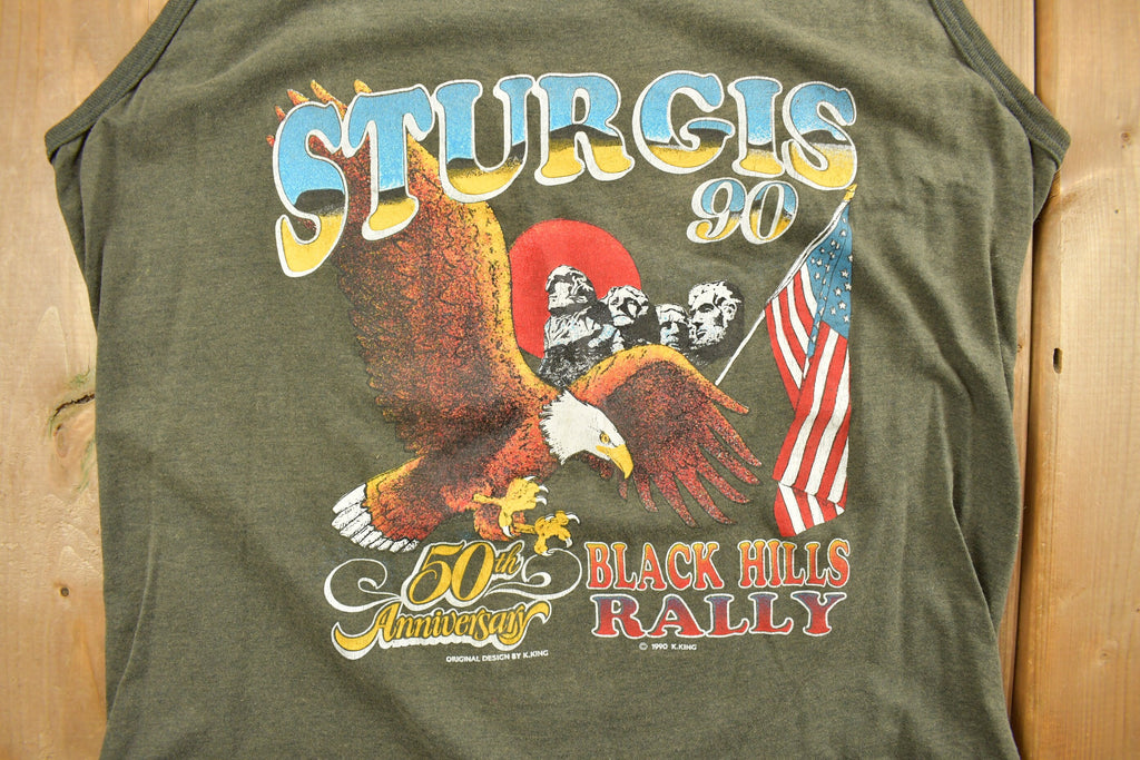Vintage 1990 Sturgis Bike Rally T-Shirt  Biker Shirt  90s Tank Top  Americana  American Vintage  Retro  50th Anniversary  Black Hill