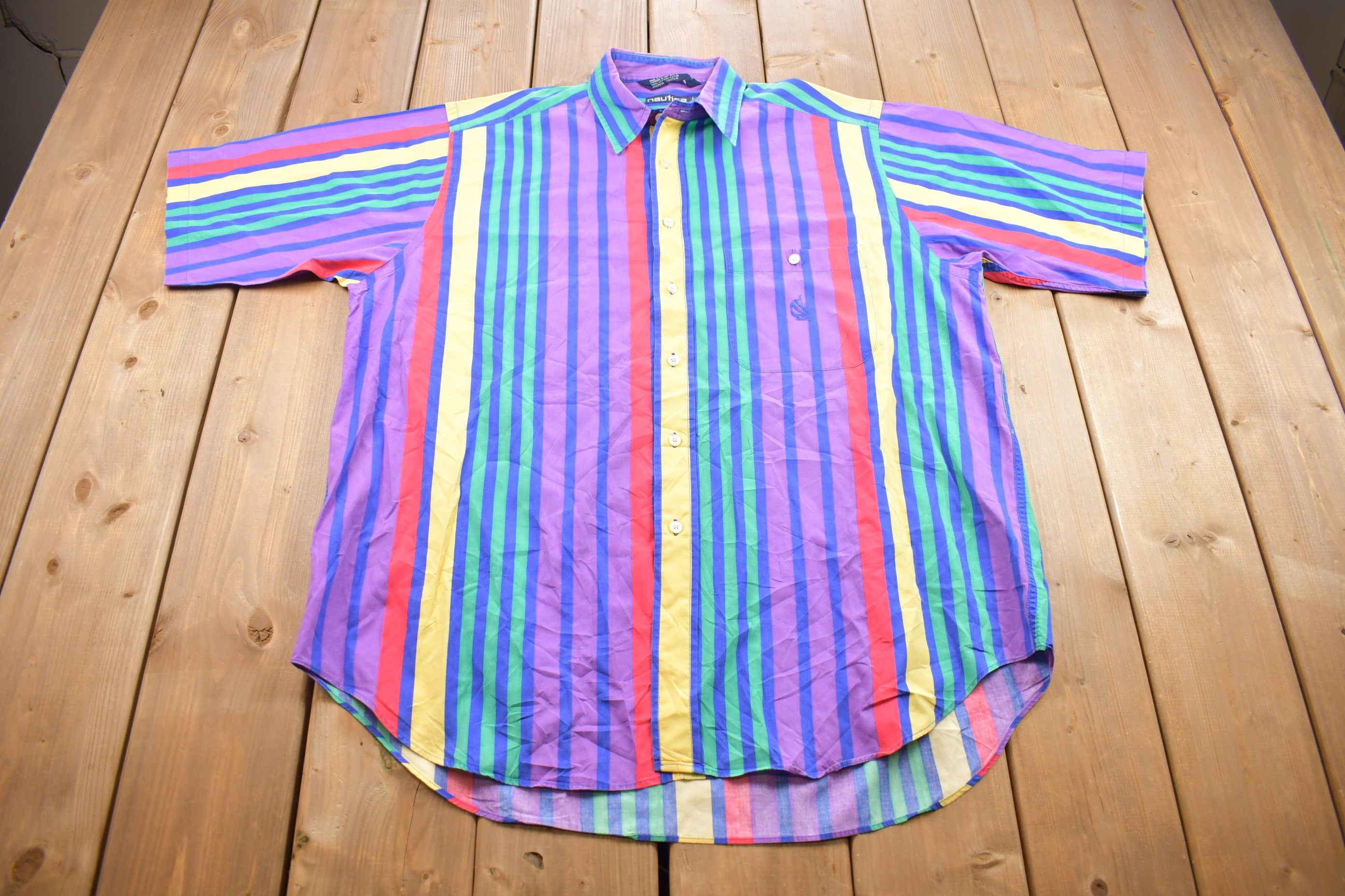 Vintage 1990s Nautica Colorful Striped Button Up Shirt