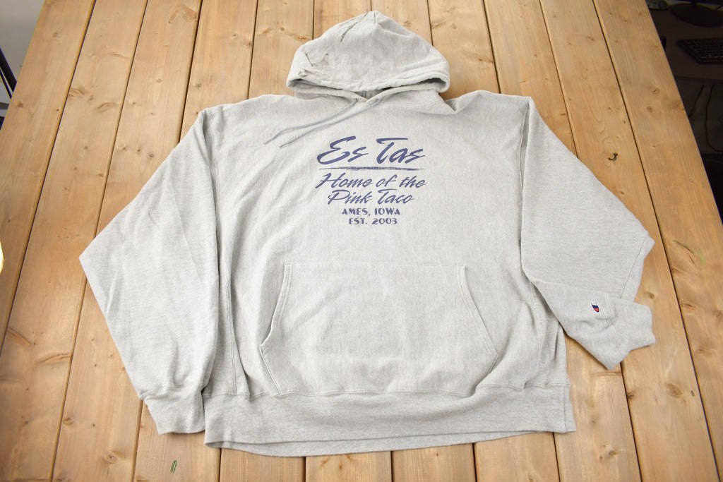 Vintage 2003 Es Tas home Of The Pink Taco Ames Iowa Champion Reverse Weave Hoodie
