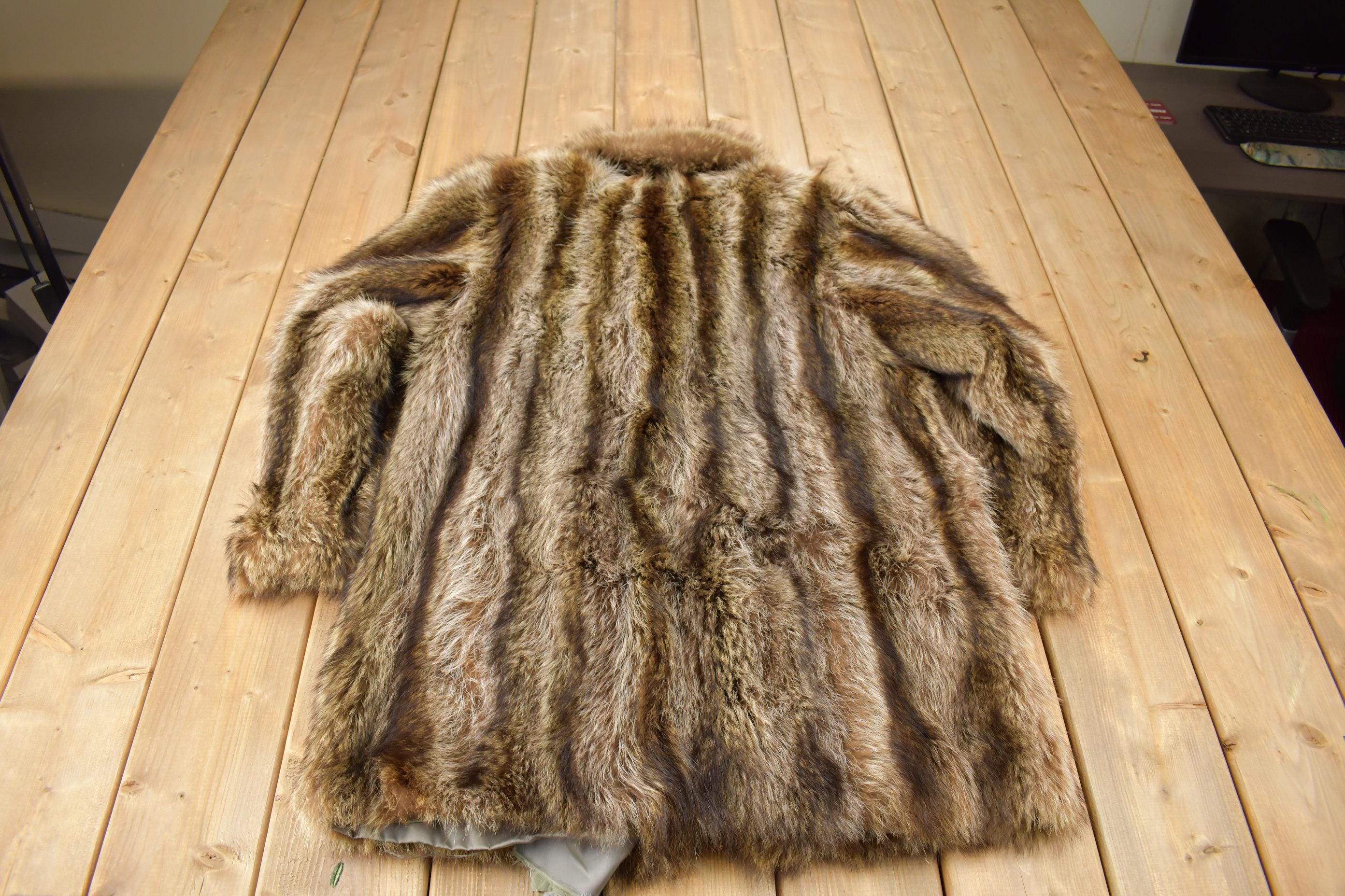 Vintage 1970s Brown Racoon Fur Coat