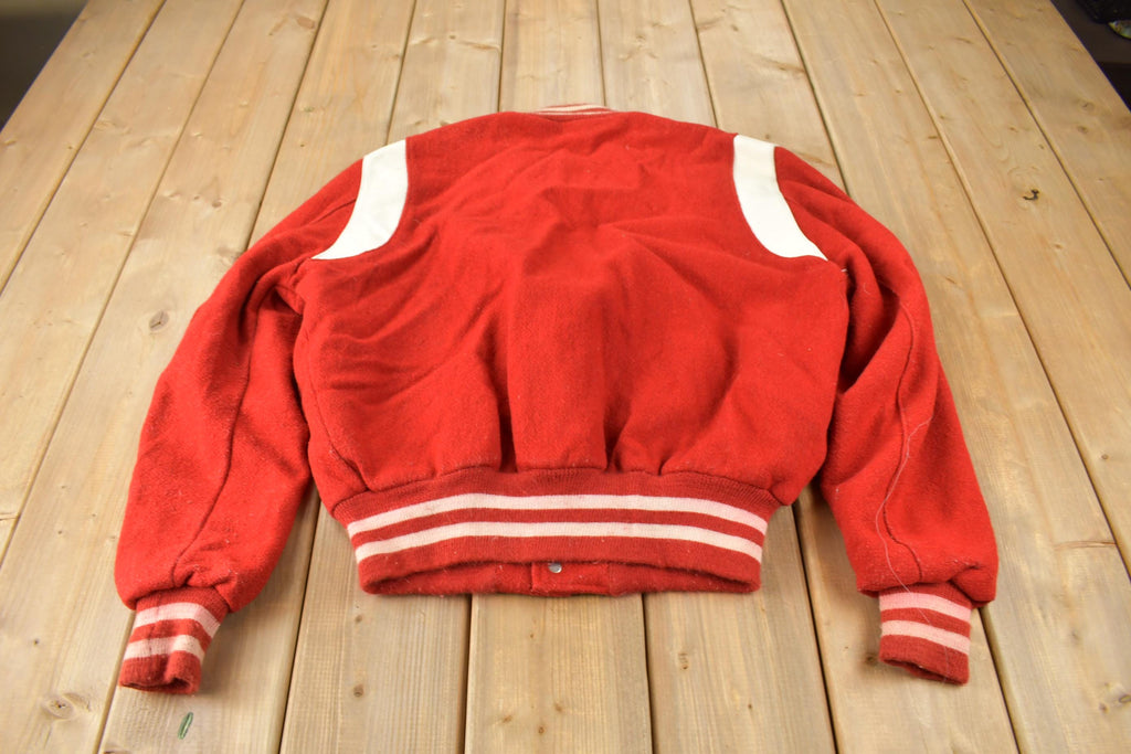 Vintage 1970s Leather & Wool Blank Varsity Jacket Made In USA