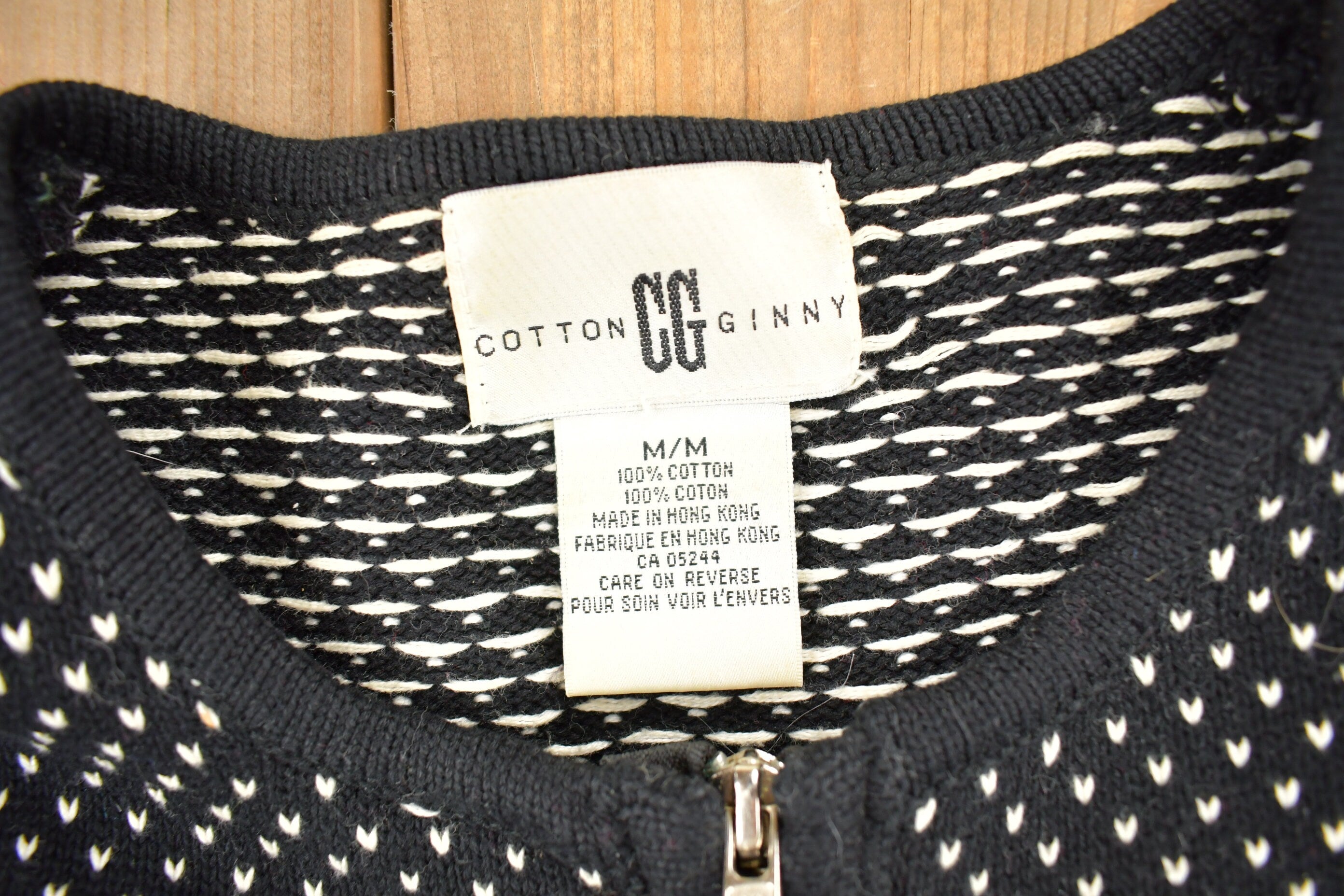 Vintage 1990s Cotton Ginny Knit Zip Up Sweater