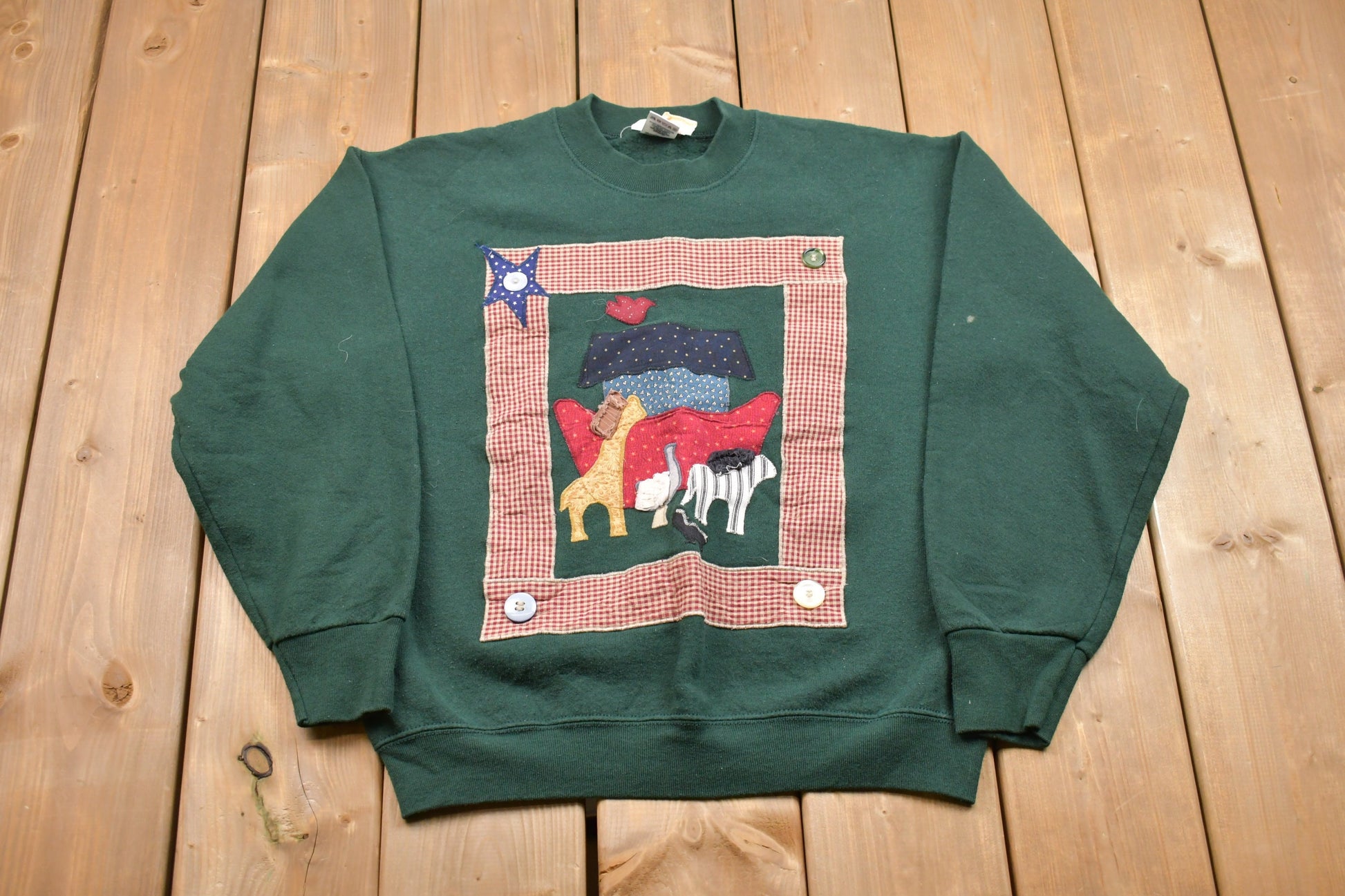 Vintage 1990s Arts & Crafts Noah's Ark Crewneck Sweatshirt / Made in USA / 90s Crewneck / Athleisure / Streetwear / Handmade