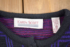 Vintage 1990s Karen Scott Plaid Knitted Cardigan Sweater