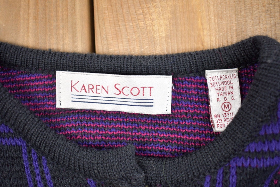 Vintage 1990s Karen Scott Plaid Knitted Cardigan Sweater
