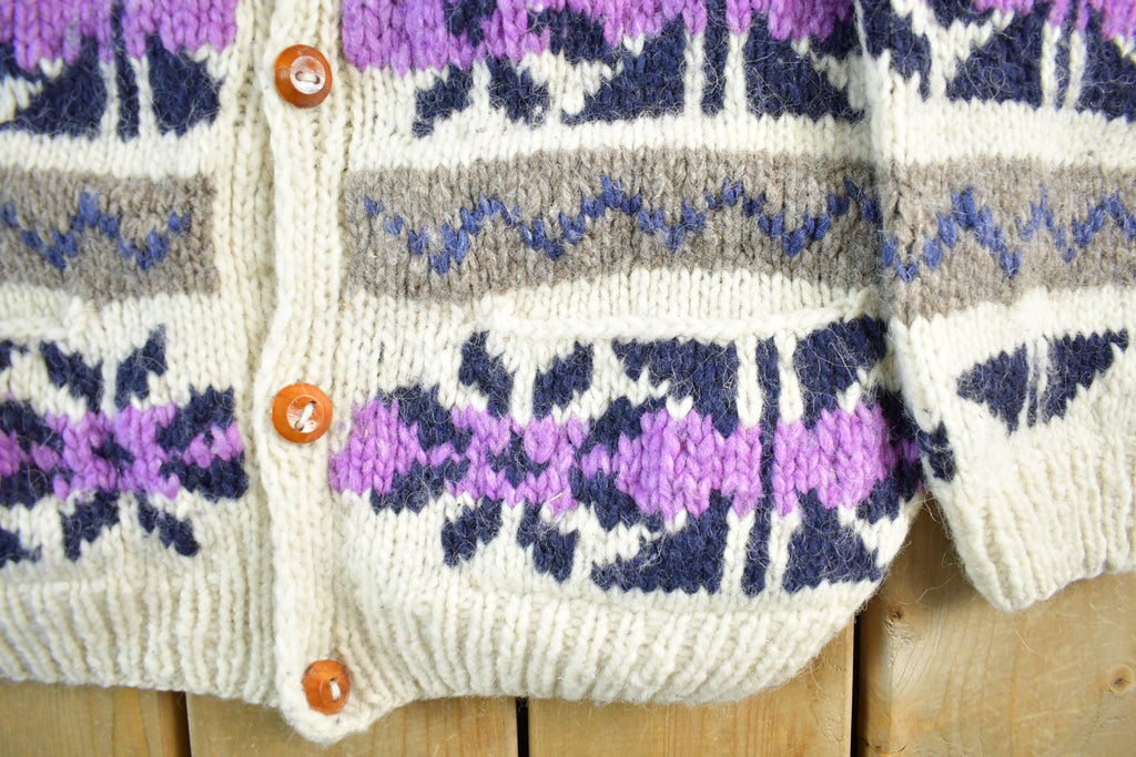 Vintage 1980s Vintage Nuevo Americana Handknit Wool Cardigan Sweater Men's Large