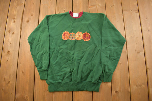 Vintage 1990s Fall Themed Crewneck Sweatshirt / 90s Crewneck / Autumn / Streetwear / Embroidered