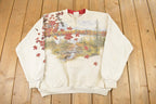 Vintage 1990s Art Unlimited Autumn Leaves All Over Print Landscape Henley Sweatshirt Men's XL