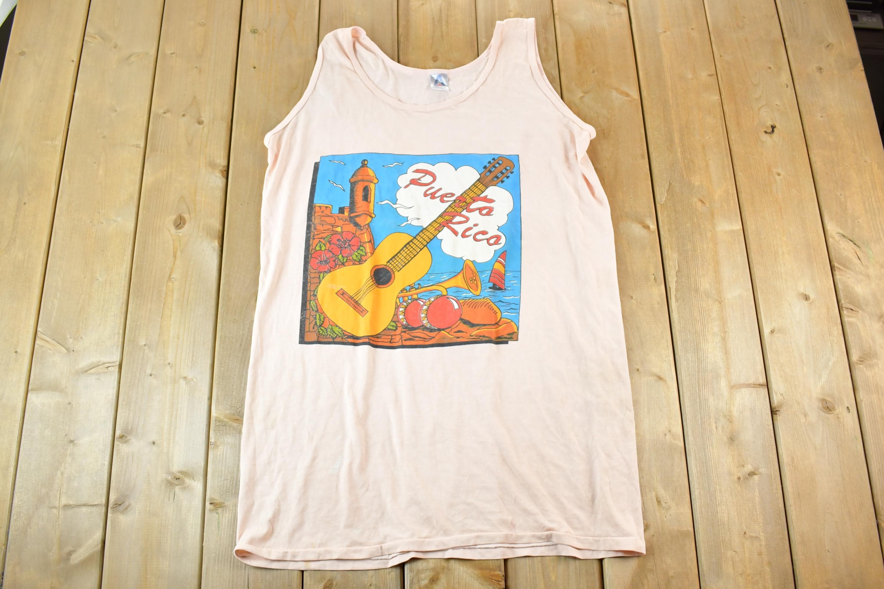 Vintage 1990s Puerto Rico Guitar Tank Top Mens L