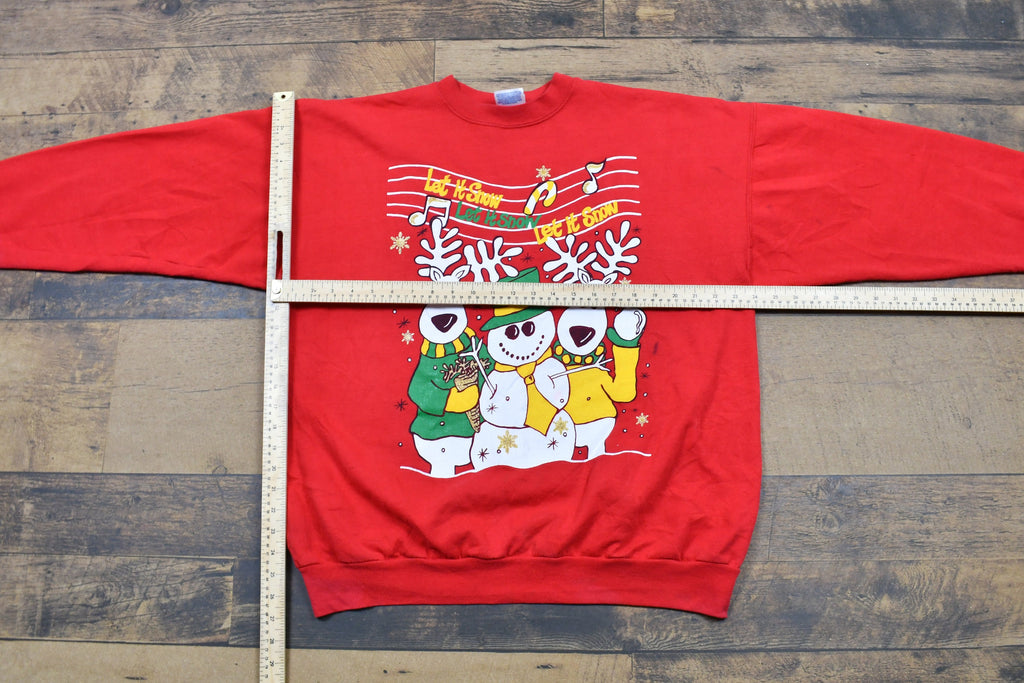 Vintage 1990s "Let It Snow" Cute Animal Christmas Sweatshirt , 90s Holiday Crewneck , Winter Wear , Festive Graphic , Snowman Reindeer Print