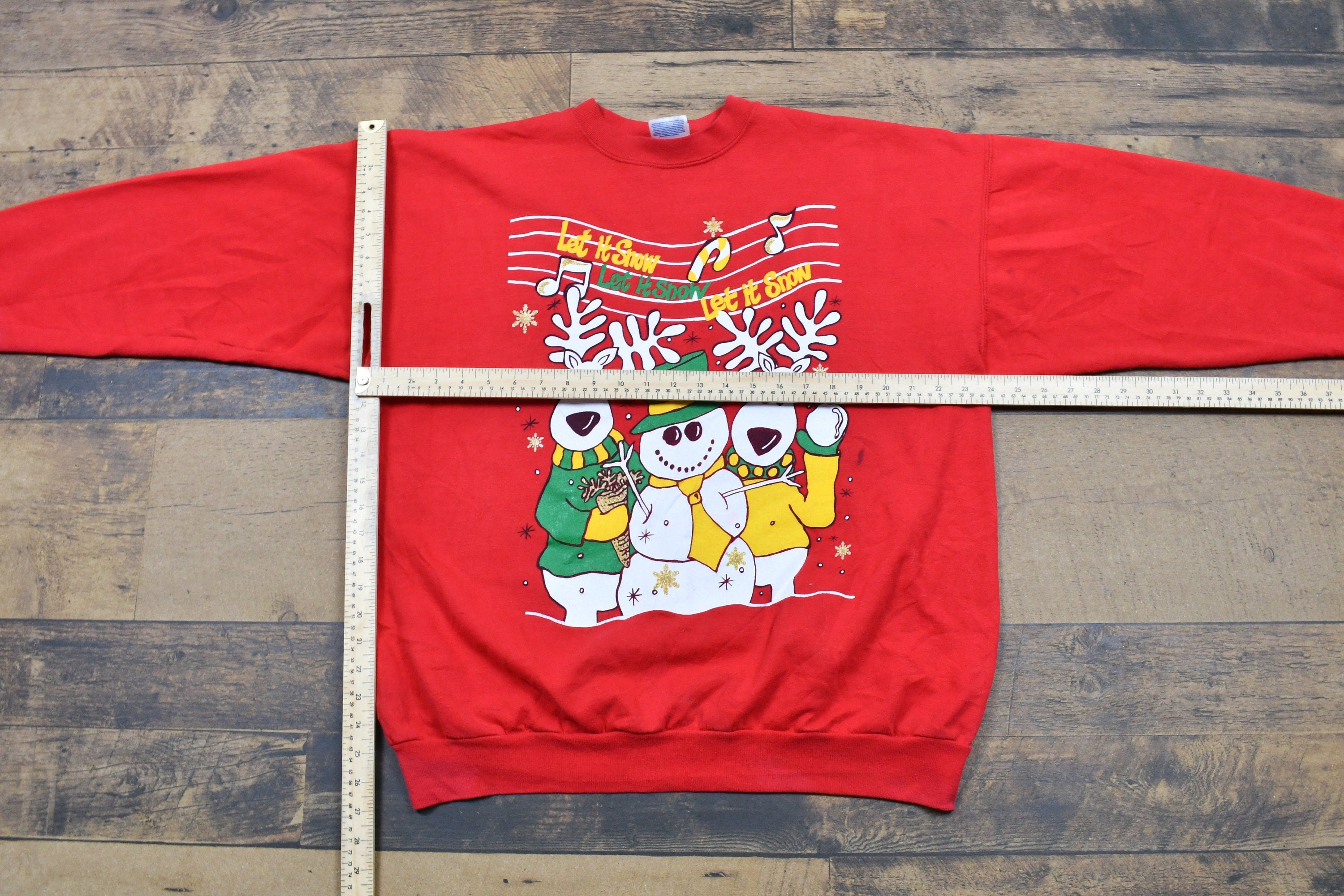 Vintage 1990s "Let It Snow" Cute Animal Christmas Sweatshirt , 90s Holiday Crewneck , Winter Wear , Festive Graphic , Snowman Reindeer Print
