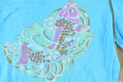Women Vintage Vigoss Y2K Koi Fish T-Shirt / Vigoss Grunge Skull Print / Contrast Stitch / Internet Famous Clothing / Over Dyed